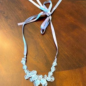 Gray ribbon with clear beads necklace